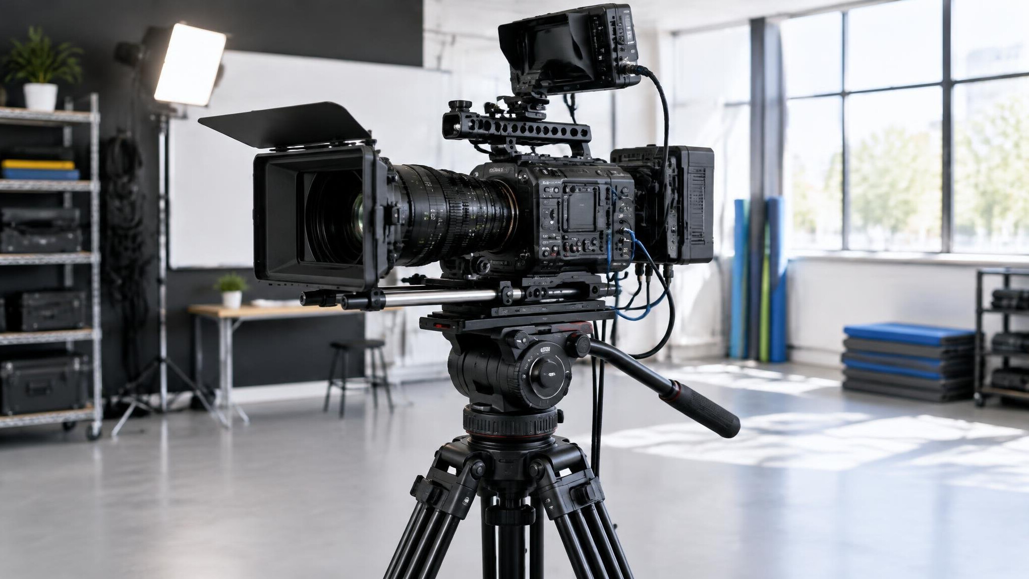 Camera mounted on a tripod ready for setup
